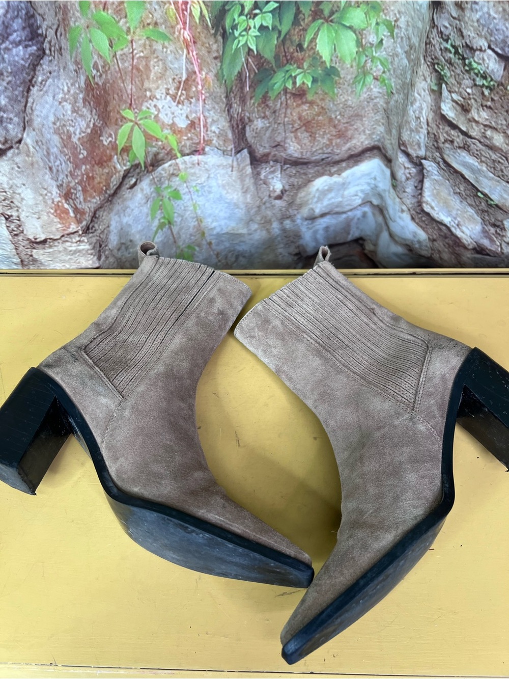 ZARA Coastal Cowgirl Western Bohohemian Taupe Suede Block Heel Boots, 38 - Picture 15 of 15